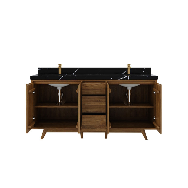 Ensemble de meuble-lavabo double 72 po Madison, Naturel foncé, Noir Calacatta