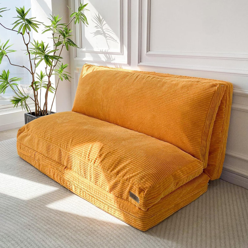 Canapé-lit Holly-Madison, Velours côtelé orange, H 4,7 po x l 54 po x P 95 po