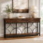 Console à 3 tiroirs sculptés en bois rustique à découpes circulaires en métal noir