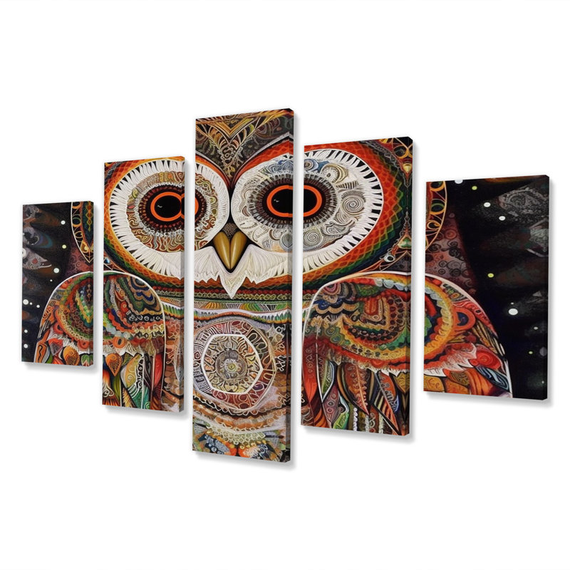 White Owl Magic I - Animals Owl Wall Decor - 5 Panels