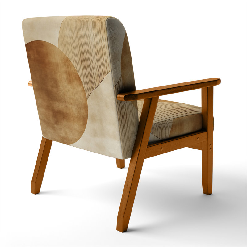 Chaise avec accoudoirs abstraite Mid-Century rembourrée abstraite Sun Arc I, Brown Square Arms