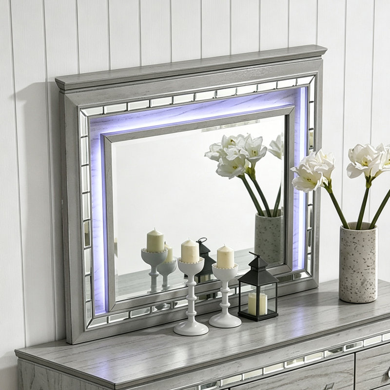 48" Touch‑LED Light Beveled Edge Decorative Mirror with Composite Wood Frame