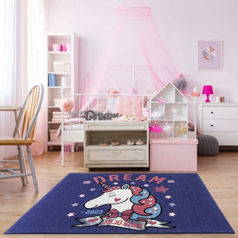 Tapis antidérapant «Dream» bleu, ivoire et licorne pour jeunes Licorne Nickelodeon Jojo Siwa