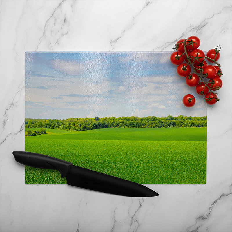 Summer landscape in the distance Designer Glass Chopping Board, 40cm L x 28cm W