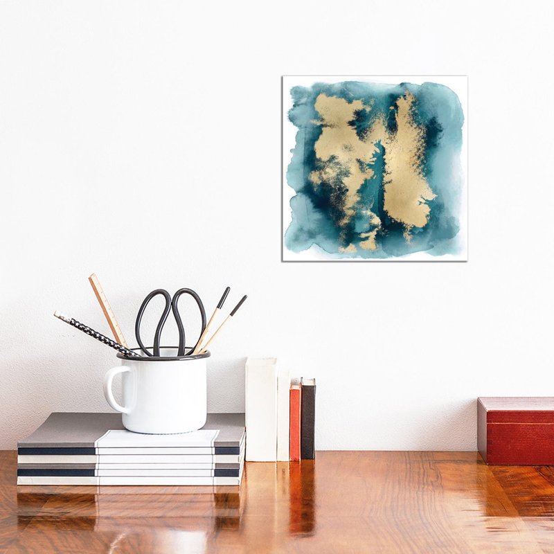 Teal Mist With Gold II by Bella Riley - Wrapped Canvas Painting, 30.48cm H x 30.48cm W x 1.91cm D