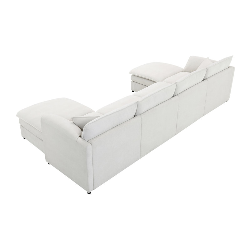 Canapé modulaire en chenille avec coussins doubles, Crème, crème