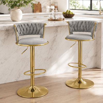 Velvet Adjustable Swivel Bar Stool