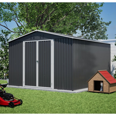 Grande remise extérieure en métal 10 x 10 pi - Cadre robuste et portes doubles verrouillables, remise de jardin toute saison pour la cour, la pelouse, les outils et l'équipement de patio, noir