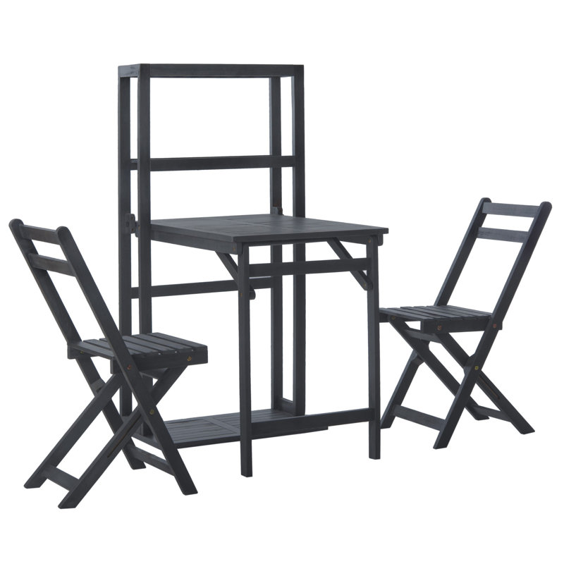 Osvaldo 2 - Person Acacia Wood Patio Dining Set with Rectangular Table, Ash Gray