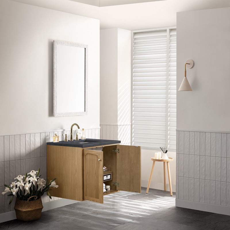 Laurent 30'' W Single Vanity, Charcoal Soapstone, Light Natural Oak, 8" Widespread