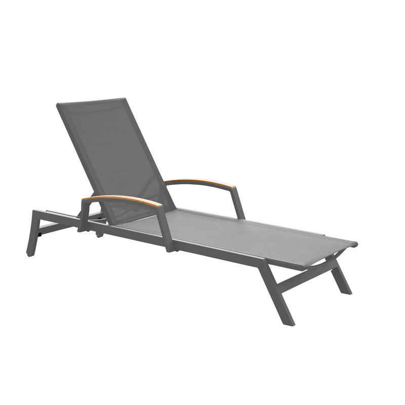 Aluminum Sling & Teak Tribeca Stacking Chaise Lounge, Silver