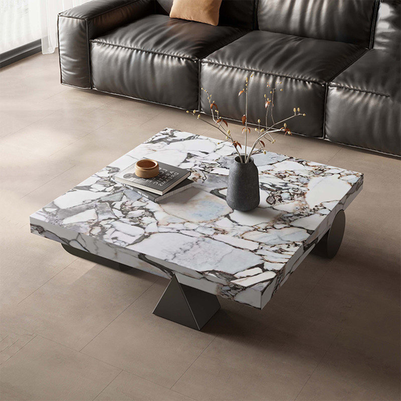 Table basse carrée en métal fritté blanc + métal, 12.99" H x 39.37" W x 39.37" D