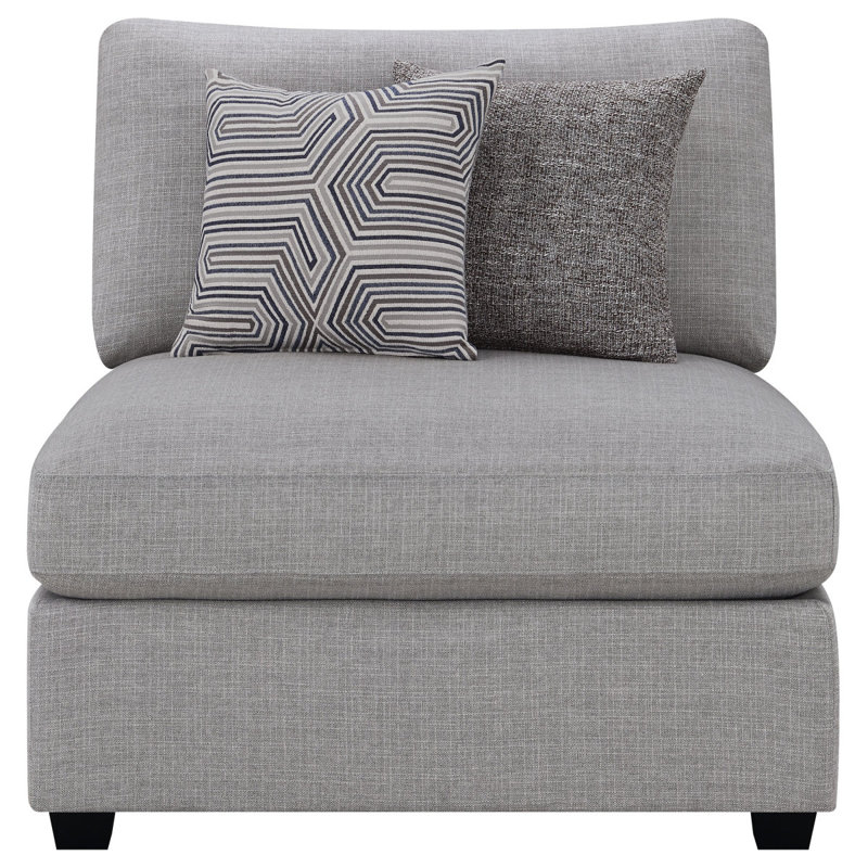 Austin Grey Cushion Back Upholstered Armless Chair With Pillows, No
