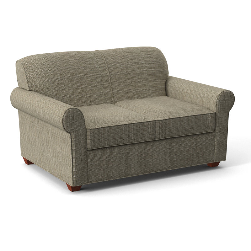 Finn 59" Rolled Arm Sofa Bed Loveseat with Reversible Cushions, BM Cherry, Kanji Putty