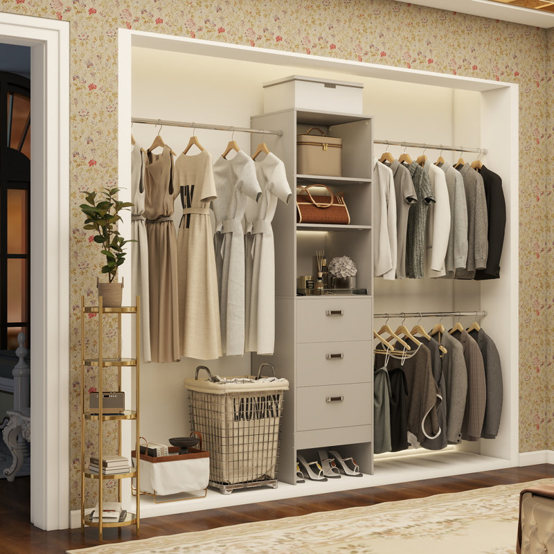 Jeremyiah 21''-96'' Closet System with 3 drawers(can be cut to fit), Gray