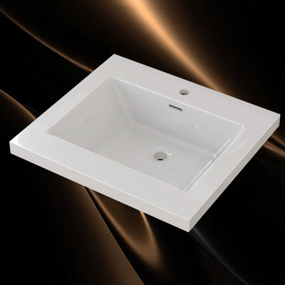 24'' W X 22'' D Solid Surface Vanity Top Drop-In Resin Stone Countertop Single Sink White Bathroom Top with Single Pre-Drilled Faucet Hole & Center Drain