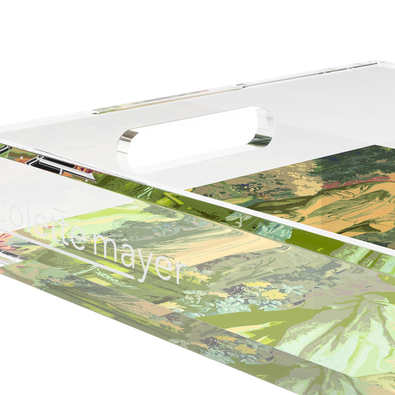 Plateau rectangulaire pique-nique en acrylique Chypre, Vert acide, L 12,5 po x P 7,75 po x H 2 po