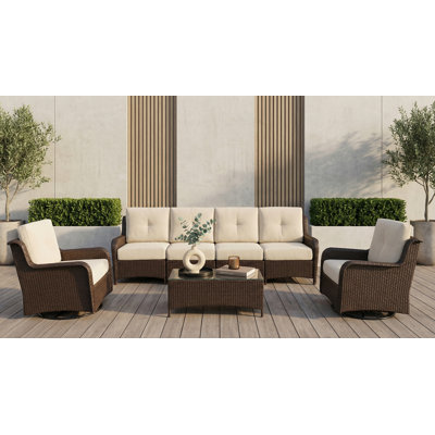 Ensemble de canapé modulaire d'extérieur 7 pièces avec chaises pivotantes et coussins de pluie de 6 pouces