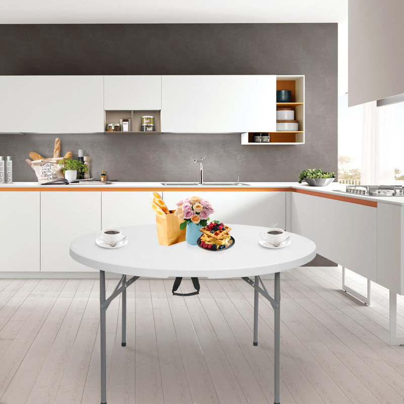 Table pliante ronde blanche en plastique, H 29,13 po x L 48,03 po x l 48,03 po