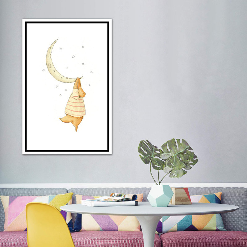 «Stuck On The Moon I» par Mike Koubou - impression d'art graphique, H 60 po x l 40po x P 1,5 po, Toile blanche encadrée