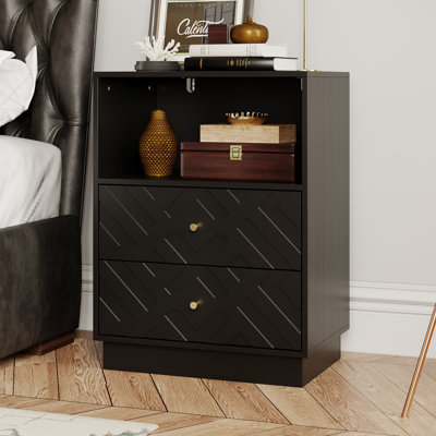 2-Drawer 1-Shelf Nightstand With Modern Design