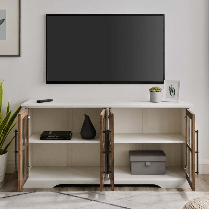 Dougan 58" 4-Door TV Stand for TVs up to 65", Brushed White/Rustic Oak