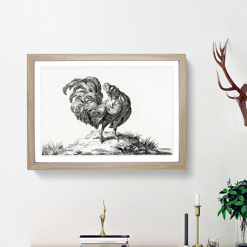 Sketch of a Rooster by Jean Bernard - Picture Frame Drawing Print, 48cm H x 65cm W x 2cm D, Oak Framed
