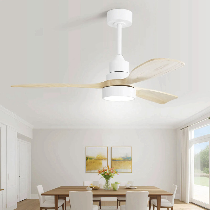 48 Inch Solid Wood Ceiling Fan With Dimmable Light 6 Speed Reversible DC Motor
