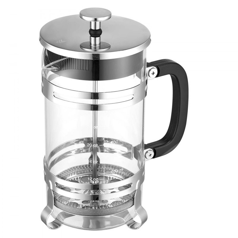 French Press Coffee Maker 34 oz Borosilicate Glass Coffee Tea Press Silver, Black/Silver