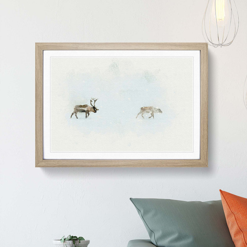 Reindeer in Abstract - Picture Frame Graphic Art Print, 27cm H x 36cm W x 2cm D, Oak Framed
