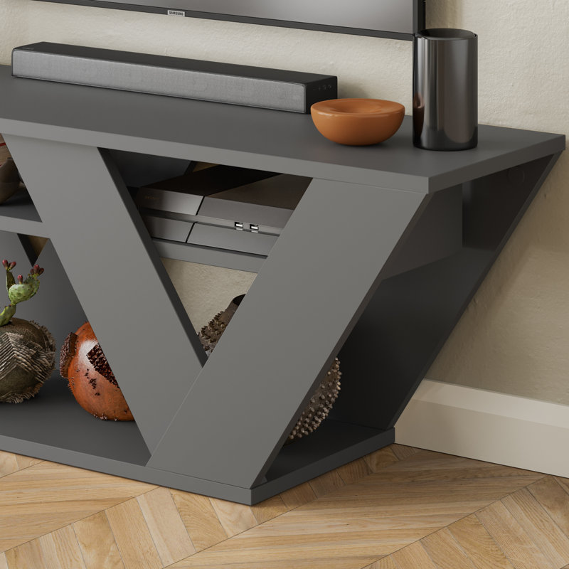 Kirstin 110 Cm TV Stand for TVs up to 48" | Modern Entertainment Unit with V-Shaped Legs, Anthracite