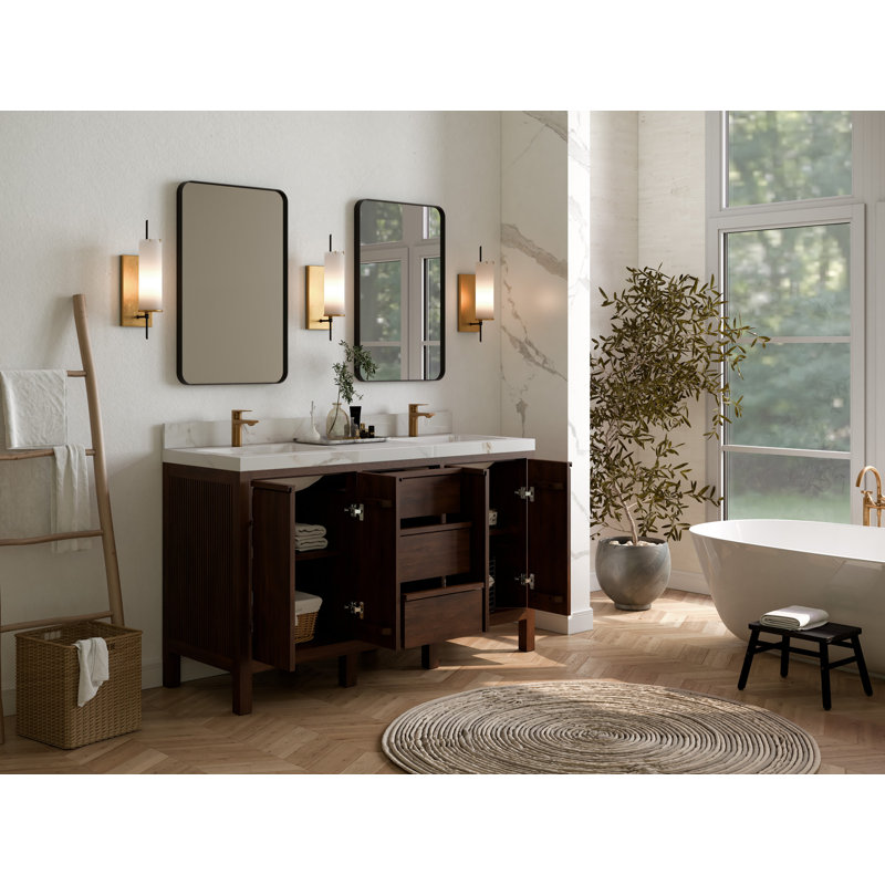 60'' Double Bathroom Vanity with Top, Calacatta Laza