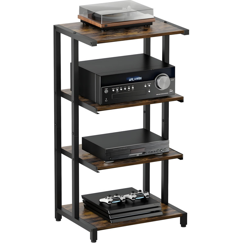 Meuble de rangement multimédia à 4 niveaux pour accessoires de télévision, consoles de jeux, équipement audio et systèmes de divertissement à domicile avec ventilation ouverte et structure en acier robuste