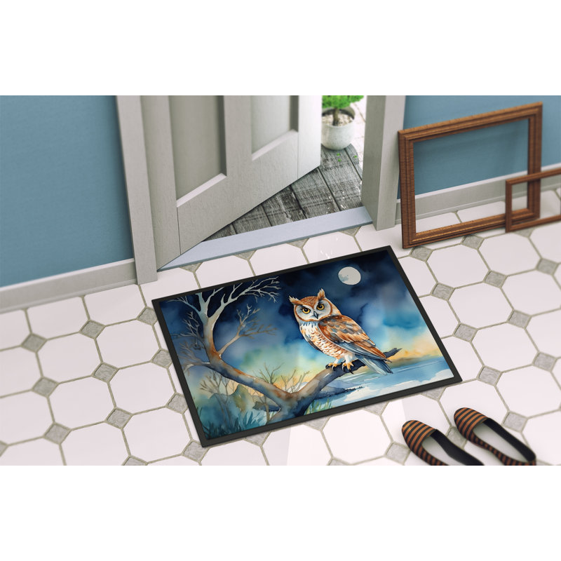 Owl Perched in Coastal Tree Doormat, 24" W x 36" L