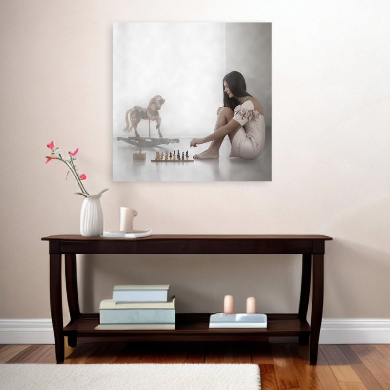 Pensive Chess Game Dreamy Ethereal Minimalist Horse Wall Art Print 1 Piece Wrapped Canvas Wall Art, 91.44cm H x 91.44cm W