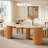 Oval -Shaped 86" Stone Dining Table For 6 People With Three Solid Wood Legs, Travertine Slab Top