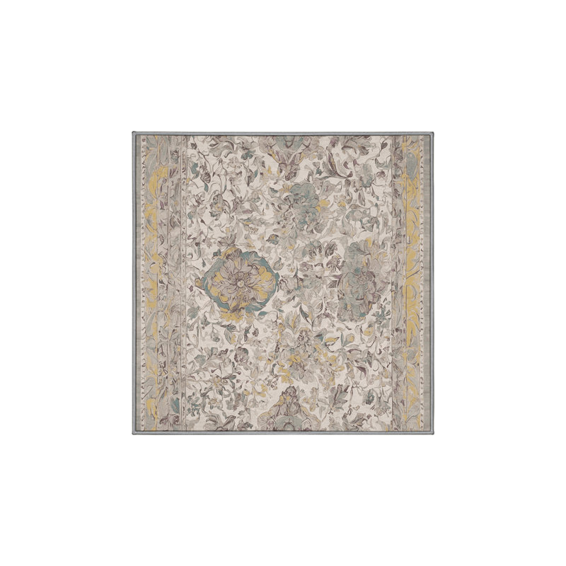 Machine Washable Gray Area Rug, Square 5'