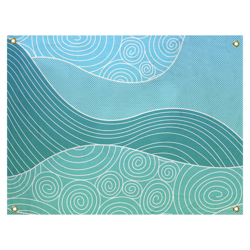 Tapisserie «Avicia Hand Drawn Waves» par Katelyn Elizabeth, Intérieur / extérieur, H 60,5 po x l 81,5 po, Bleu / blanc