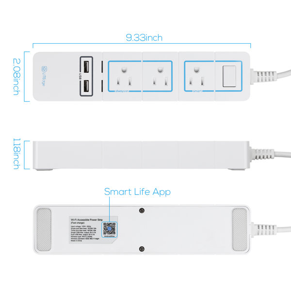 WiFi Universal Smart Power Strip 4 Sockets and 2 USB Universal