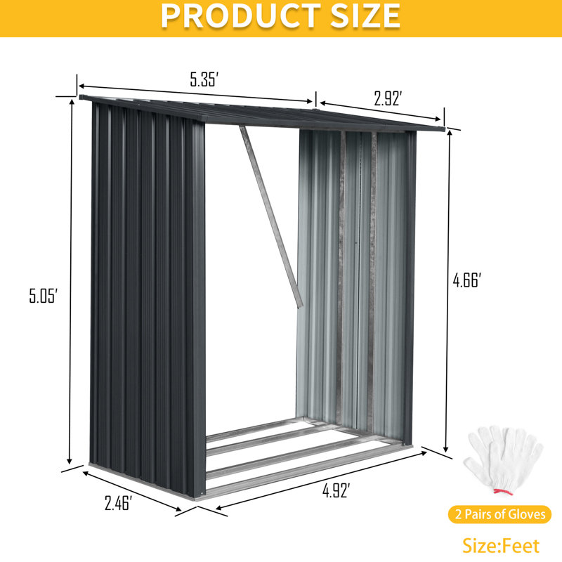 Black Metal Firewood Storage Shed 3Ft X 5Ft - Efficient Air Circulation For Dry , Lumber Outdoor Construction