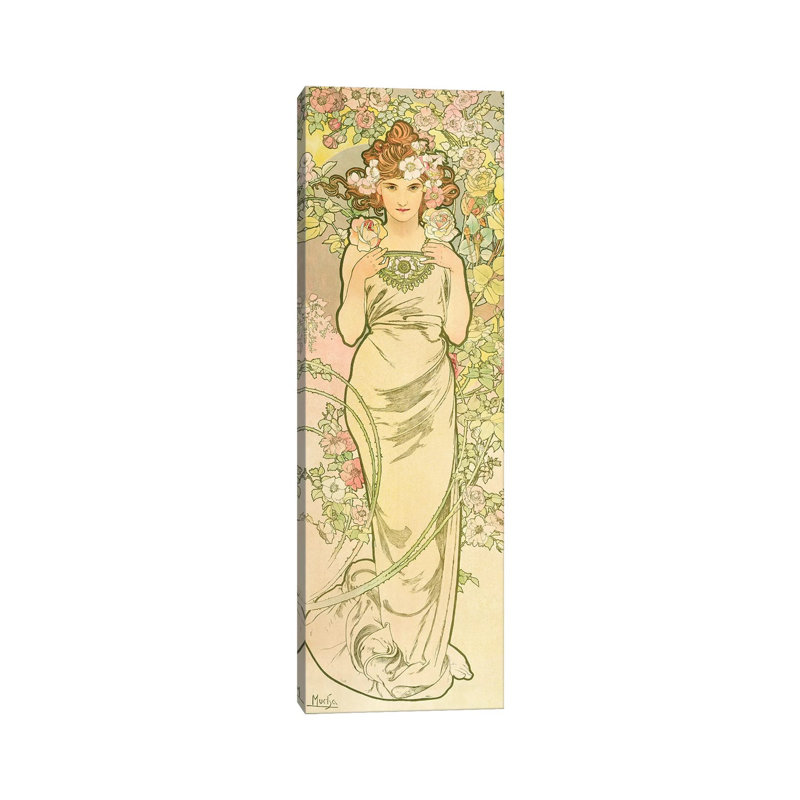 The Flowers: Rose, 1898 by Alphonse Mucha - 1 Piece Wrapped Canvas Panoramic Wall Art, 91.44cm H x 30.48cm W
