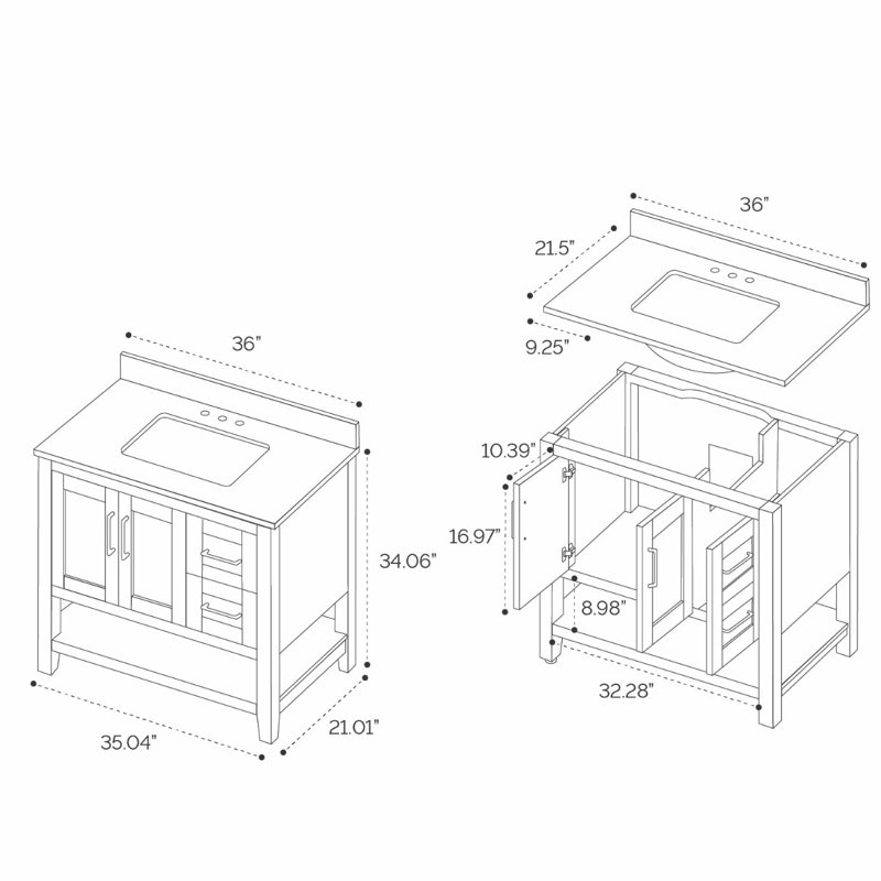 Sheraton 36" Freestanding Standard Single Bathroom Vanity with Top, White, Brushed Nickel