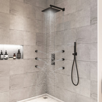 3 Functions 12 Inch Wall Mount Thermostatic Shower System with 6 Body Jets