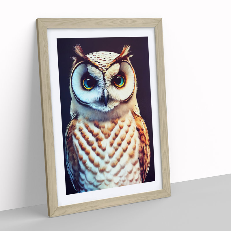Owl Portrait No.2 - Framed Print, 34cm H x 25cm W x 2cm D, Oak Framed