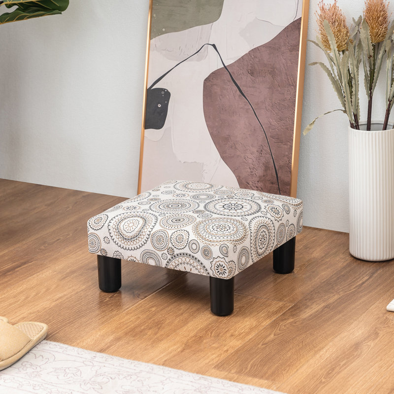 Repose-pieds carré rembourré de 15,7 po de largeur, Gris/beige