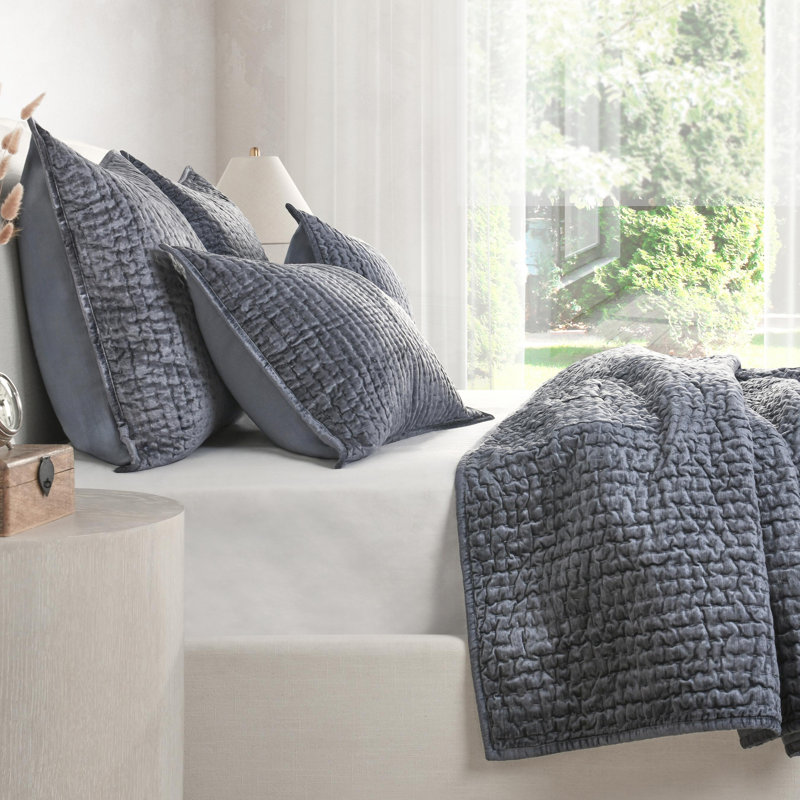 Velvet Quilt, Sea Fog Blue, Queen Quilt