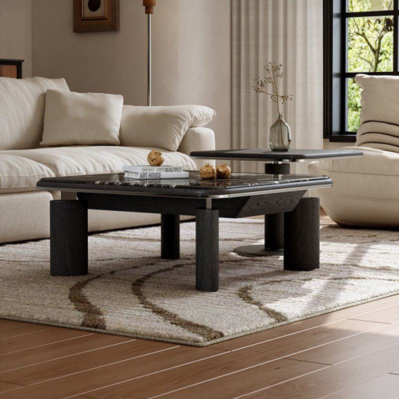 Ensemble de tables basses carrées en bois fritté noir et bois manufacturé noir