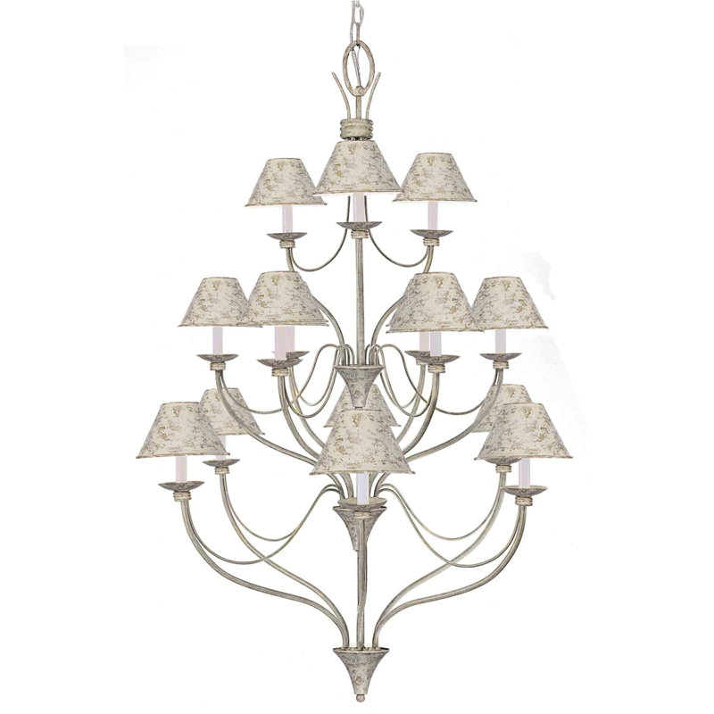 Glasgo 15-Light Indoor Castle Beige Tiered Empire Candelabra Chandelier with Castle Beige Tapered Metal Empire Shades