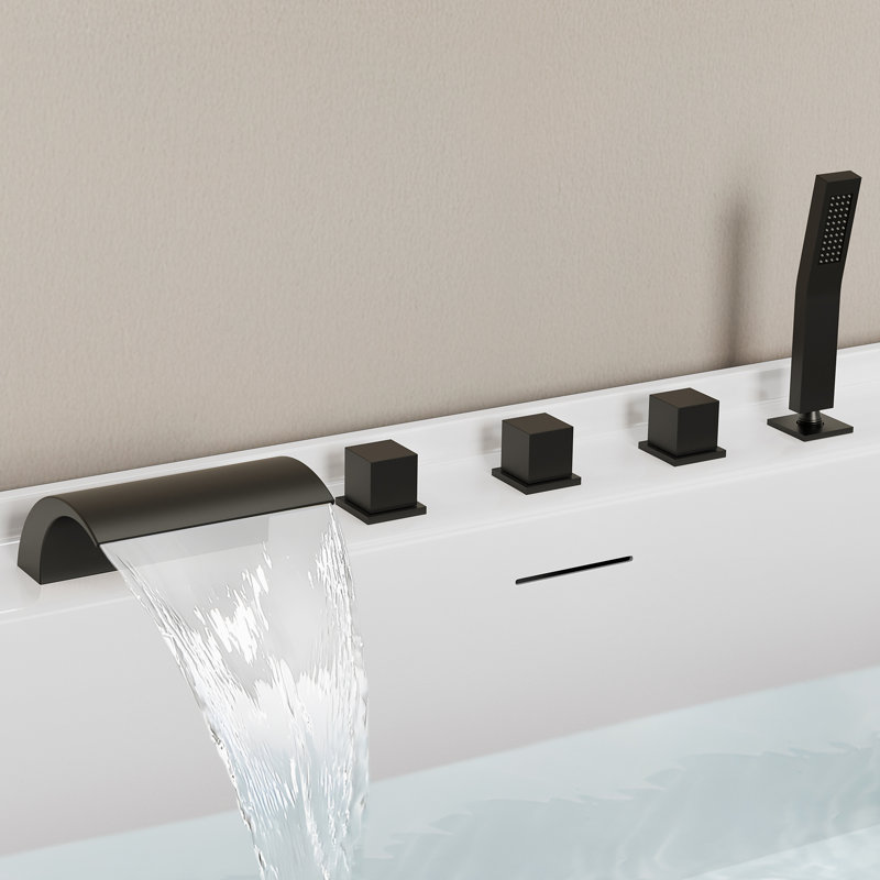 Robinet de baignoire romaine à fixation sur le comptoir avec douche à main, Matte Black
