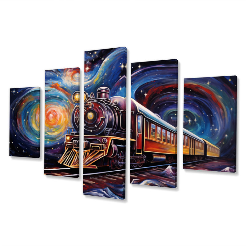 Cosmic voyages An Abstract Train II - Transport, reproduction d'art mural - 5 panneaux